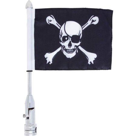 Diamond Plate Motorcycle Flagpole Mount and Skull Flag