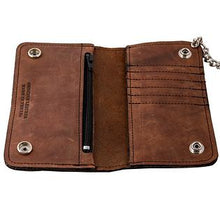 Load image into Gallery viewer, Bi-fold  6.5 Inch Crazy Horse Brown Leather Credit Card Biker Wallet